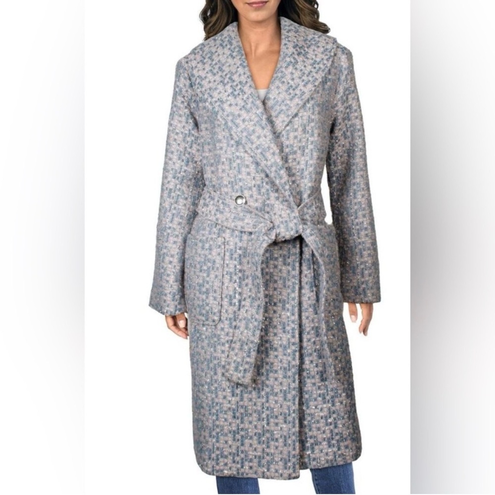 NWT KATHY IRELAND PINK AND GRAY TWEED DOUBLE BREASTED COAT